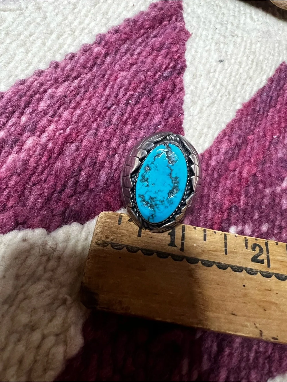 VTG Navajo Sterling Silver Turquoise Leaf Ring 10.5 Signed CY 25g
